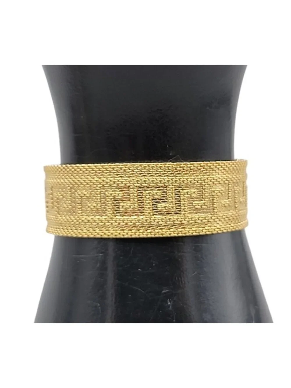 Art Deco Byzantine Greek Key Tassel Gold Tone Mesh Slide Bracelet - Picture 2 of 16